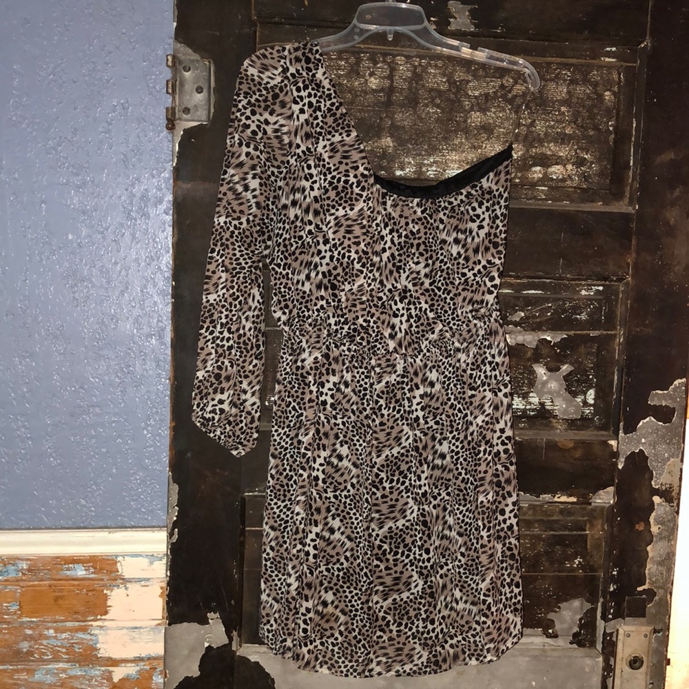 One Shoulder Leopard Dress